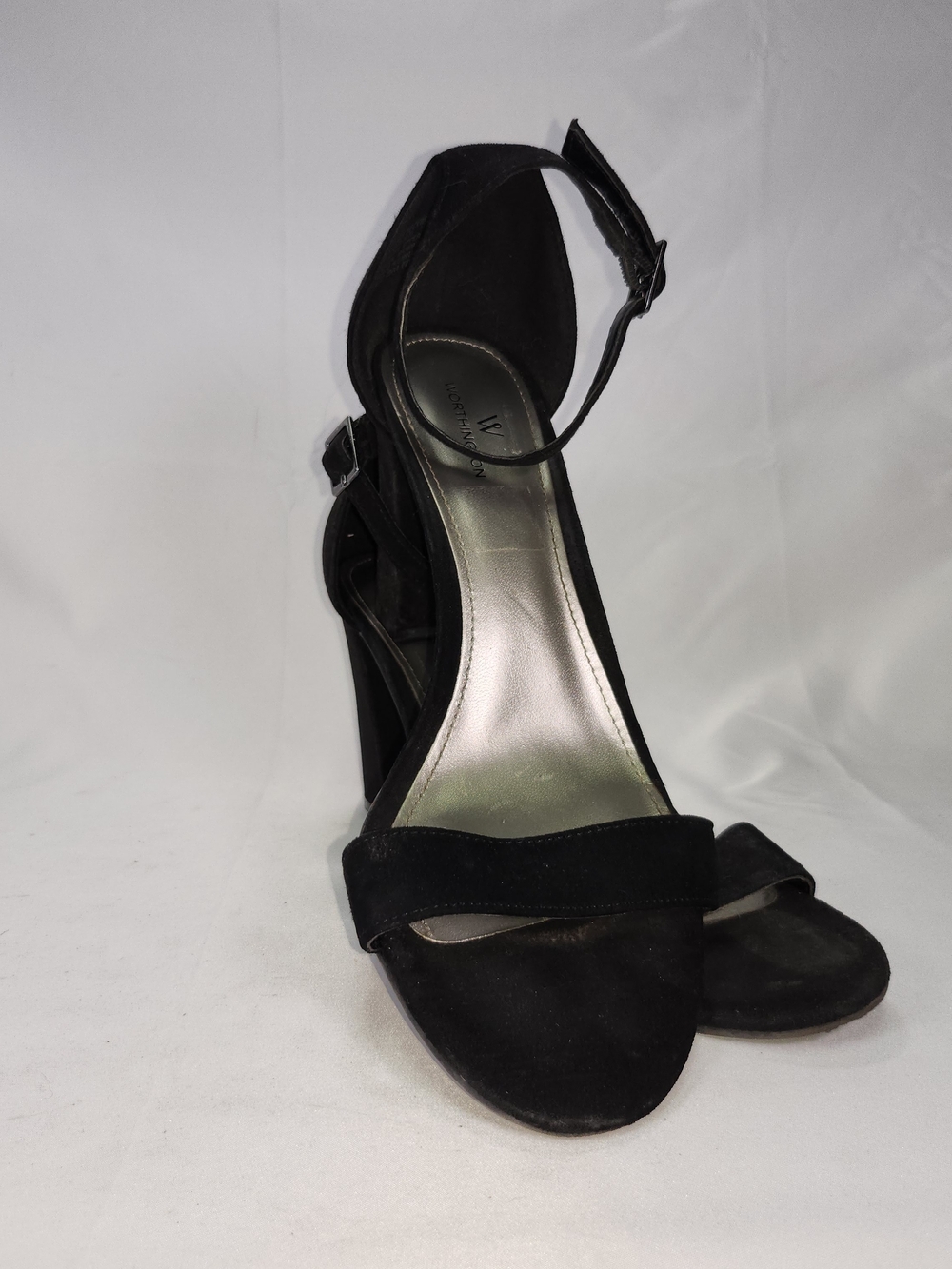 Worthington Black Suede Ankle-Strap Heels